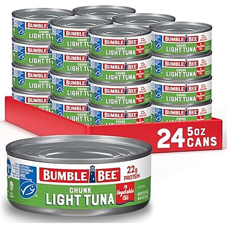 Bumble Bee Chunk Light Tuna In Oil, 5 oz Cans (Pack of 24) - Wild Caught Skipjack Tuna - 22g Protein Per Serving~$16.85 @ Amazon Resale