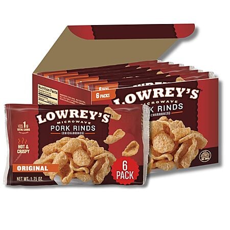 Lowrey's Bacon Curls Microwave Pork Rinds (Chicharrones), Original, 1.75 Ounce (Pack of 6)~$9.36 With S&S @ Amazon