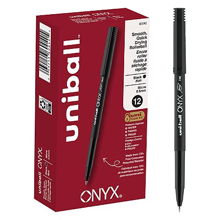uniball Onyx Rollerball Pens, Micro Point (0.5mm), Black~12 Pack~$8.54 With S&S @ Amazon