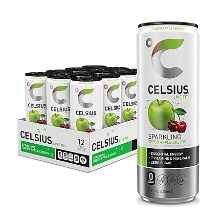 CELSIUS Sparkling Green Apple Cherry, Sugar Free Energy Drink, 12 Fl Oz (Pack of 12)~$14.25 With S&S @ Amazon