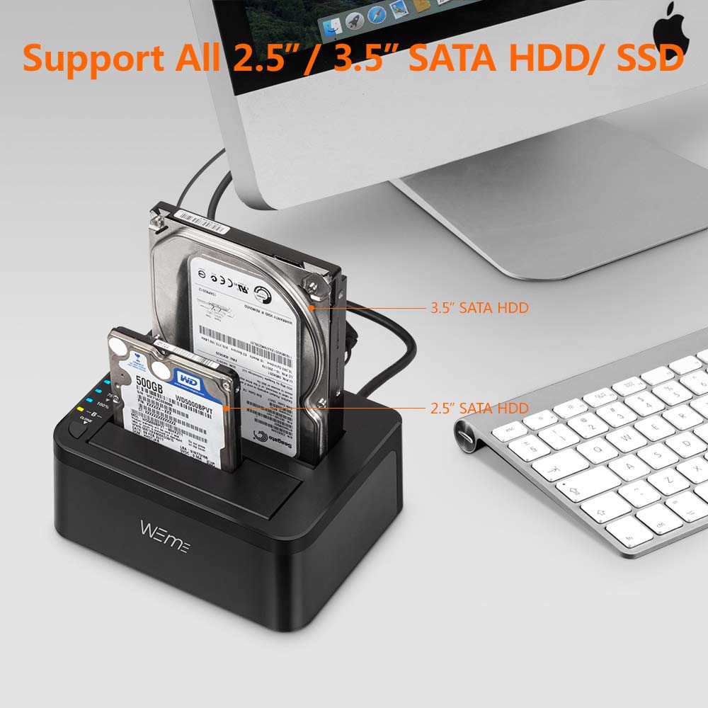 WEme USB 3.0 to SATA Dual-Bay External Hard Drive Docking Station w/ Offline Clone/Duplicator Function for 2.5 & 3.5 Inch HDD SSD SATA (SATA I/II/III) Support 2X 8TB & UASP $18.99