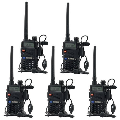 BaoFeng UV-5R UHF VHF Dual Band Two Way Radio Walkie Talkie with 5 Earpieces + 1 Programming Cable, 5 Pack $95.19