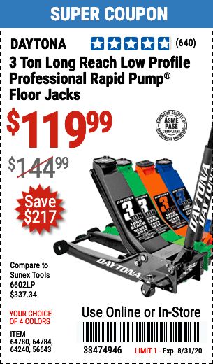 Harbor Freight Daytona Long Reach Low Profile Jack 119 99 Harbor Freight Ymmv