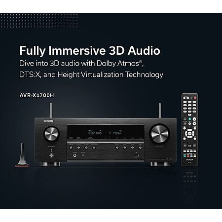 Denon AVR-X1700H 7.2 Receiver 8K HDMI Video w/eARC, Dolby Atmos, DTS:X, Built-in HEOS, Amazon Alexa $493