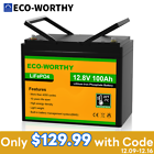 Eco-Worthy 12V 100AH LiFePO4 Lithium Battery BMS 4000+ Cycles For RV Solar Panel $  129.99