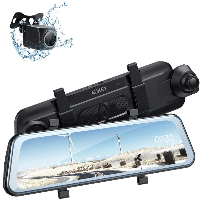AUKEY Backup Camera 9.66" IPS Touchscreen FHD 1080p Dual Mirror Dash Cam Water-Resistant Rear Camera with Reversing Assistant for $95 after $15 coupon on amazon