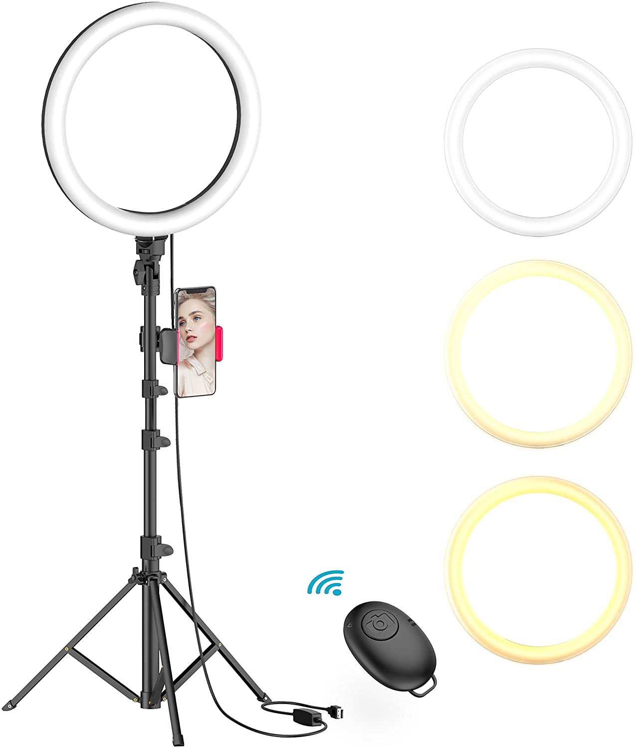 10 Selfie Ring Light With Tripod Stand Phone Holder For Live Stream Makeup Dimmable Led