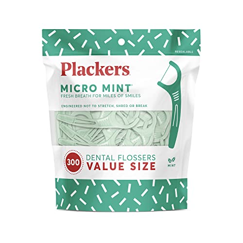 Plackers Micro Mint Dental Flossers, Fresh Mint Flavor, Fold-Out Toothpick, Super Tuffloss, Easy Storage with Sure-Zip Seal, 300 Count - $5.90
