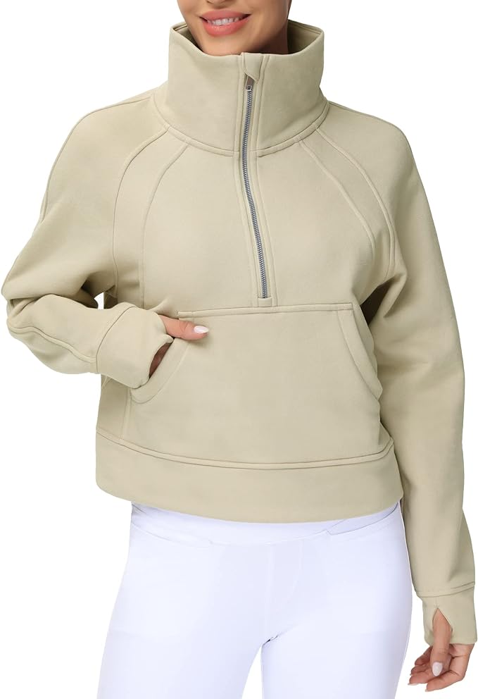 Womens' Half Zip Fleece Stand Collar Crop Sweatshirt (Various Colors) $28.99
