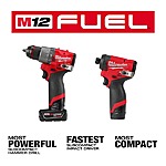 Milwaukee M12 FUEL Drill &amp; Impact combo kit, C.P 2.0 &amp; X.C 4.0 battery, charger, contractor bag, 45 piece bit set, *** &amp; FREE X.C. High Output 5.0 battery. *** - $229.99