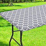 smiry Rectangle Picnic Tablecloth, Waterproof Elastic Fitted Table Covers for 6 Foot Tables, Wipeable Flannel Backed Vinyl Tablecloths for Camping, Indoor, Outdoor (Grey  - $5.99