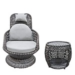 Double-Stranded Hand-Woven Wicker Outdoor Lounge Chair Glass Top Table Gray Cushions $232 + Free Shipping
