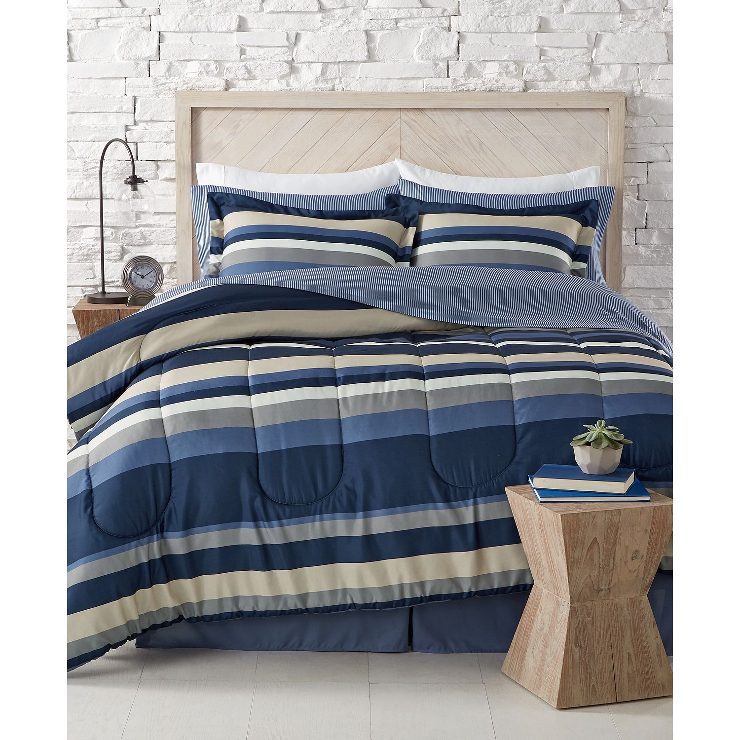 Austin Stripe/Solid Reversible 8 Pc. Comforter Set, Created for Macy's $40