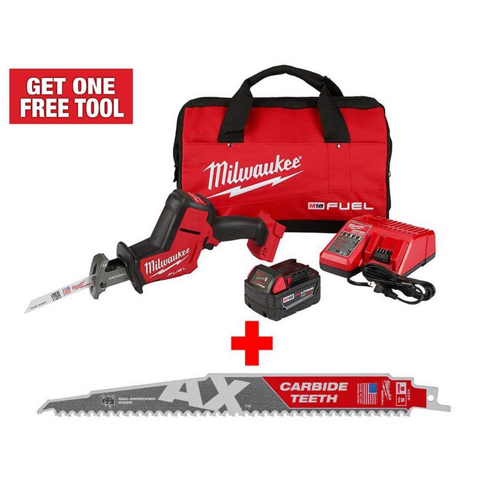 M18 FUEL 18V HACKZALL Reciprocating Saw Kit with Carbide Teeth AX SAWZALL Blade, and 5.0 battery and charger (hacked) $125.24
