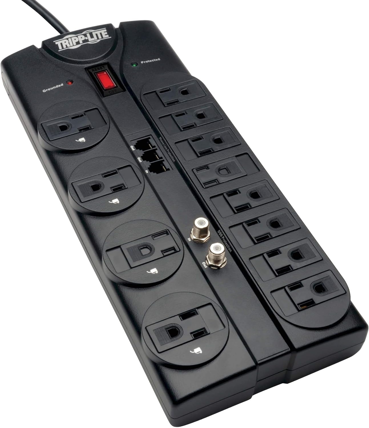 Amazon: Tripp Lite TLP1208TELTV 12 Outlet Surge Protector Power Strip, 8ft Cord, Right-Angle Plug, Tel/Modem/Coax Protection $36.99
