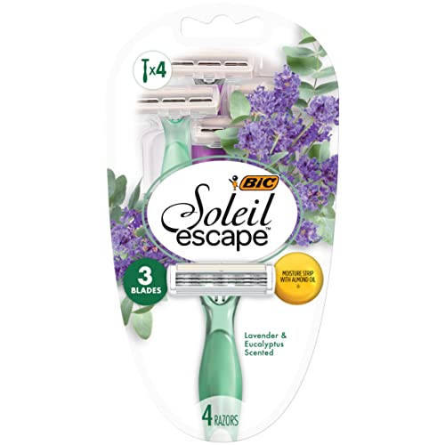 BIC Soleil Escape Women's Disposable Razors, 3 Blade Razor, Moisture Strip With 100% Natural Almond Oil, Lavender and Eucalyptus Scented Handles, 4 Pack Disposable Razors $5.80
