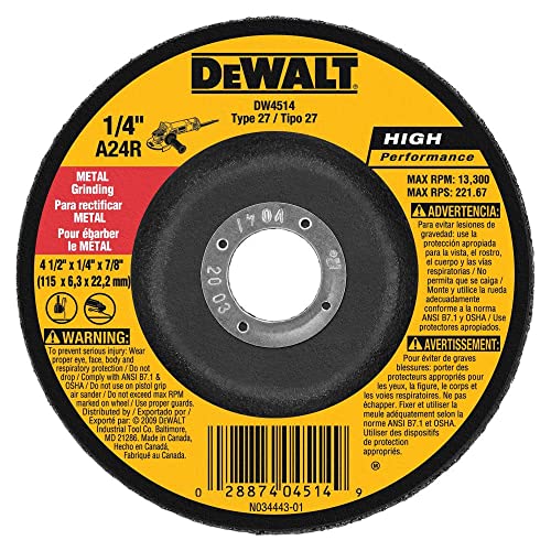 DEWALT DW4514 1/4" Thick Grinding Wheel with 4-1/2" Diameter and 7/8" Arbor - $1.79