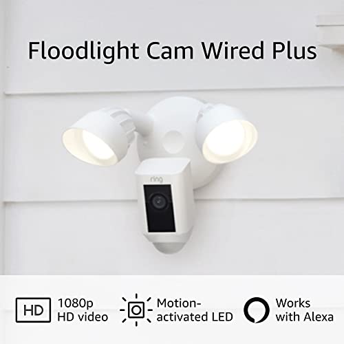 Ring Floodlight Cam Wired Plus with motion-activated 1080p HD video, White (2021 release) $129.99