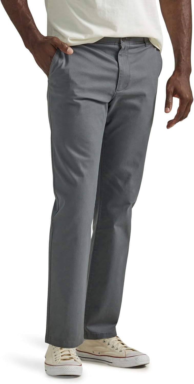 Lee Men's Extreme Motion Flat Front Slim Straight Pant at Amazon Men’s Clothing store $17 Grey & Navy