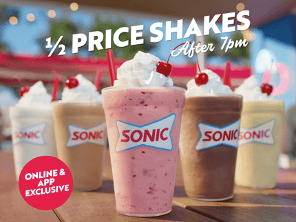 Sonic Drive-In: Half off Sonic Shakes after 7pm in App in May  - $2.00