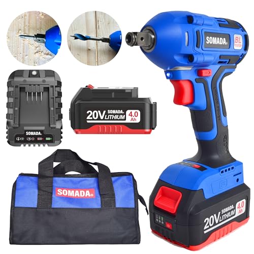 SOMADA Cordless Power Impact Wrench Gun, ½ Inch for Car, Home, and DIY Tool Kit with 20V 4.0A Li-ion Battery with Fast Charger, Built-in 1/4 Inch Socket, - $59.99