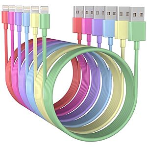 6-Pack MFi Certified Fast Charge iPhone Lightning Cables (3/3/6/6/6/10') 2 for $4.30 