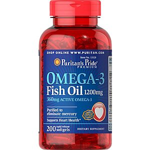 200-Ct Puritan's Pride Omega-3 Fish Oil 1200mg Softgels $7.35 w/ Subscribe & Save