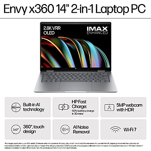 HP Envy x360: 14" 3K OLED 120Hz Touch, Intel Ultra 7 155U, 16GB LPDDR5, 1TB SSD $849.99