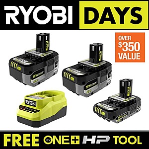 Select Locations: RYOBI ONE+ 18V Kit w/ 2.0 Ah+(2)4.0 Ah Batteries & Charger + Bonus Tool $169 + Free Store Pickup