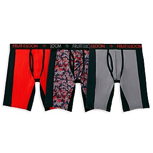 3-Pk Fruit of the Loom Men's Breathable Ultra Flex Long Leg Boxer Briefs (Large) 