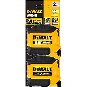 Select Stores: 2-Pack DeWALT 25' Atomic Tape Measure $10.10 + Free Store Pickup