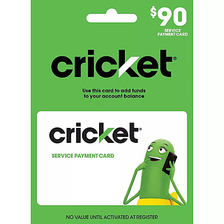 Cricket Wireless Prepaid $90 Refill Card $66.50