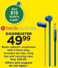 Kohl's Black Friday: Beats By Dr. Dre urBeats Earphones with 3.5mm Plug + $15 Kohl's Cash for $49.99