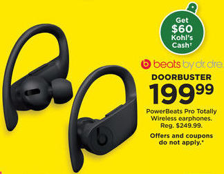 Kohl's Black Friday: Beats By Dr. Dre PowerBeats Pro Totally Wireless Earphones + $60 Kohl's Cash for $199.99