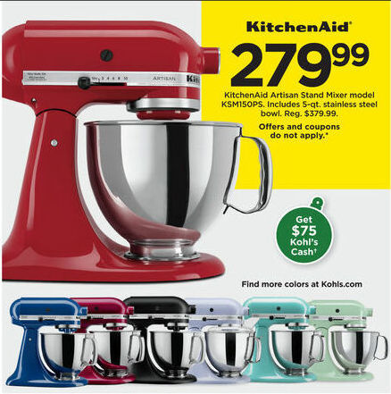 Kohl S Black Friday Kitchenaid Artisan 5 Qt Stand Mixer W