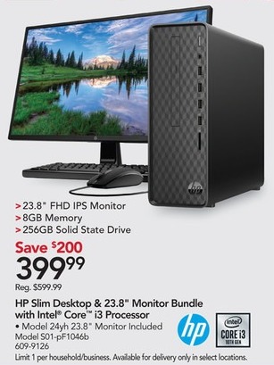 Office Depot and OfficeMax Black Friday: HP Slim Desktop and 23.8" Monitor Bundle: Intel i3, 8GB RAM, 256GB SSD, Win 10 for $399.99