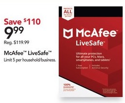 Office Depot and OfficeMax Black Friday: McAfee LiveSafe Software for $9.99