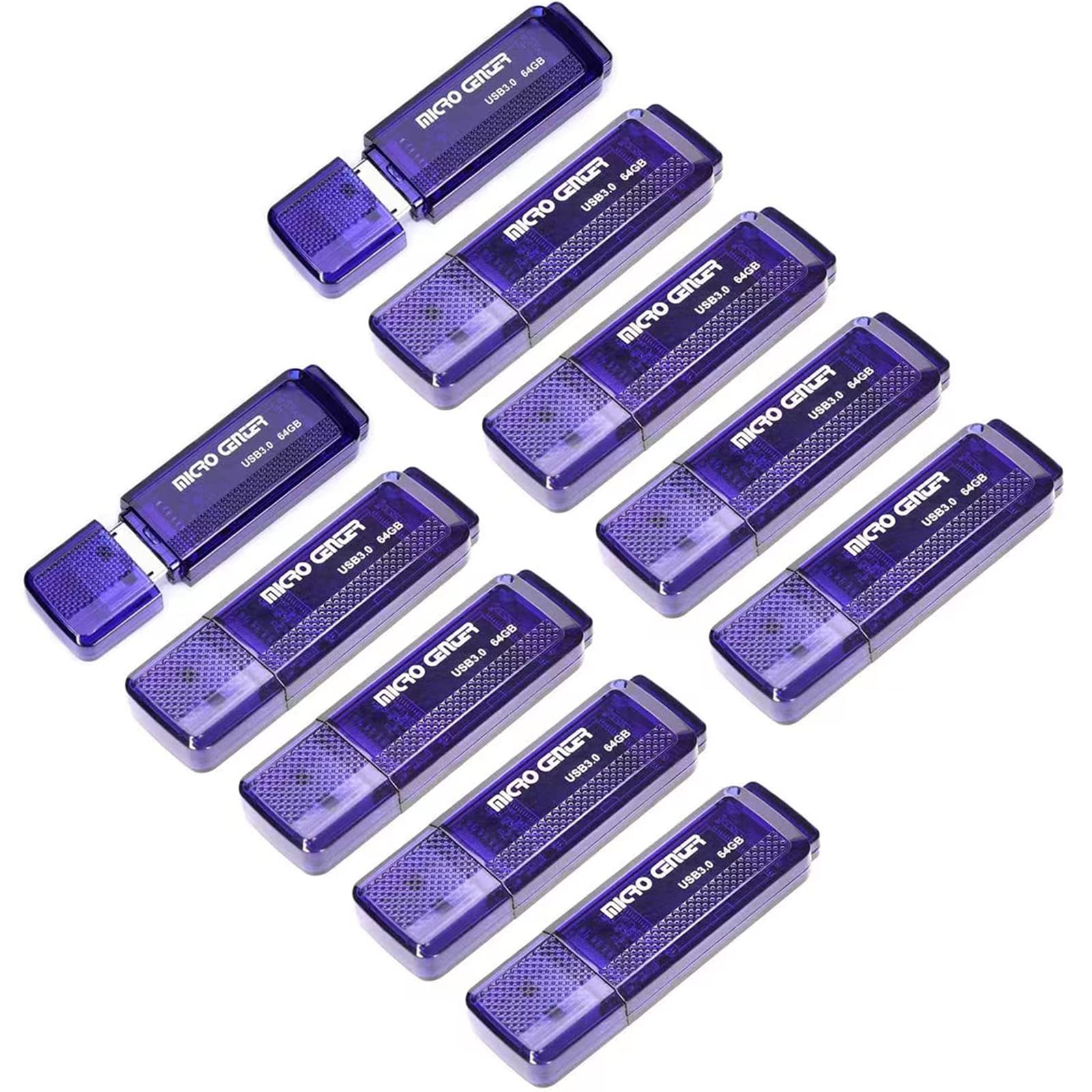 Micro Center SuperSpeed 10 Pack 64GB USB 3.0 Flash Drive Gum Size Memory Stick Thumb Drive Data Storage Jump Drive, 10X Faster Than USB 2.0 USB Drive (64G 10-Pack) $34.99