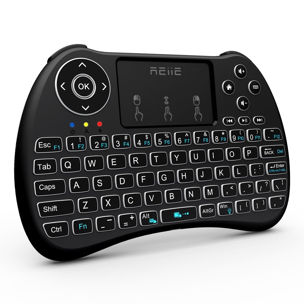 $11.89ac REIIE H9+ Backlit Wireless Mini Handheld Remote Keyboard with Touchpad Work for PC,Raspberry Pi 2, Android TV Box ,KODI, Windows 7 8 10 @ amazon