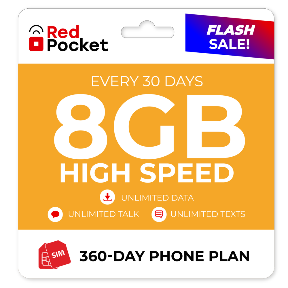 360-Day Red Pocket Prepaid Plan: Unlimited Talk & Text + 8GB LTE / Month $220