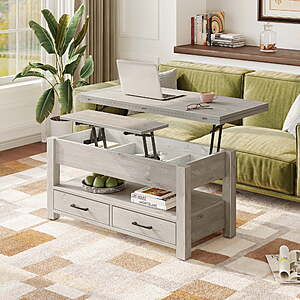 Greenstell Lift Top Coffee Table with Storage, Multi-Function Dining Table, 39"Wide, Gray