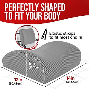  FORTEM , Seat Cushion for Office Chair, Lumbar Support Pillow ,  Car Seat Cushion, Back Support Memory Foam Pillow Washable Cover : Office  Products