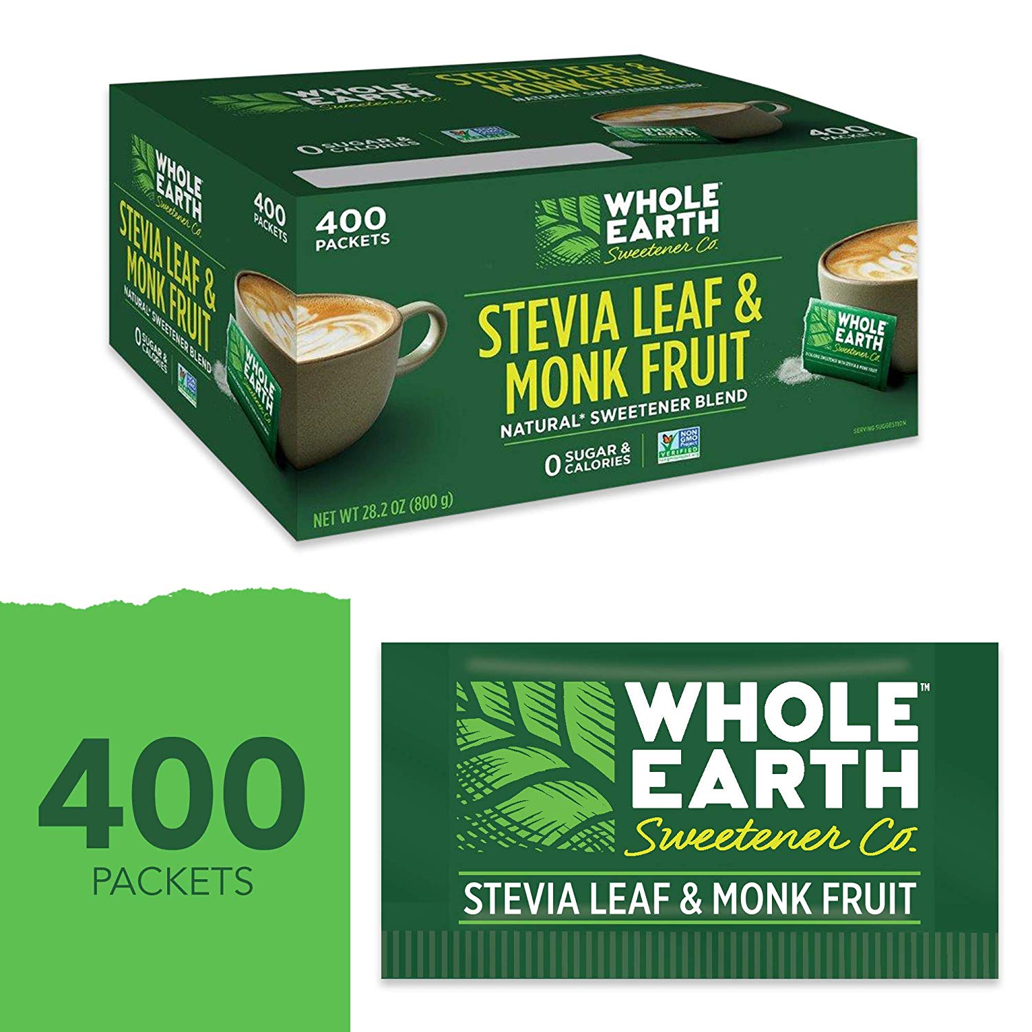 Whole Earth Sweetener Stevia Leaf & Monk Fruit Zero Calorie Sweetener, 400 Count Packets - $13.49 (or $12.82 w/ S&S) @ Amazon.com