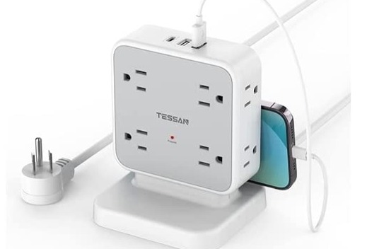 TESSAN 5ft Power Strip Tower (8 Outlets, 2 USB-A , 1 USB-C) - $13.99 - Free shipping for Prime members