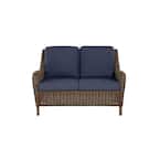 Cambridge Brown Wicker Outdoor Patio Loveseat w/ CushionGuard Navy Cushions $189 + Free Shipping