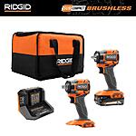 18V Subcompact Brushless Cordless 2-Tool Combo Impact Wrench Kit with 2.0 Ah Battery and Charger $179