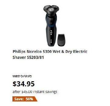 Newegg Black Friday Philips Norelco 5300 Wet Dry Electric Shaver S5203 81 For 34 95
