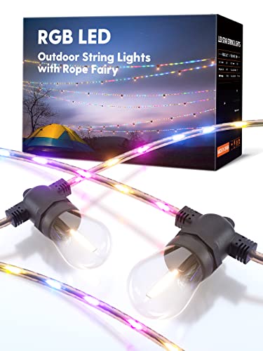 addlon 48ft LED Outdoor String Lights with RGB Twinkle Stripe Lights, Dimmable Edison Bulbs - $19.99