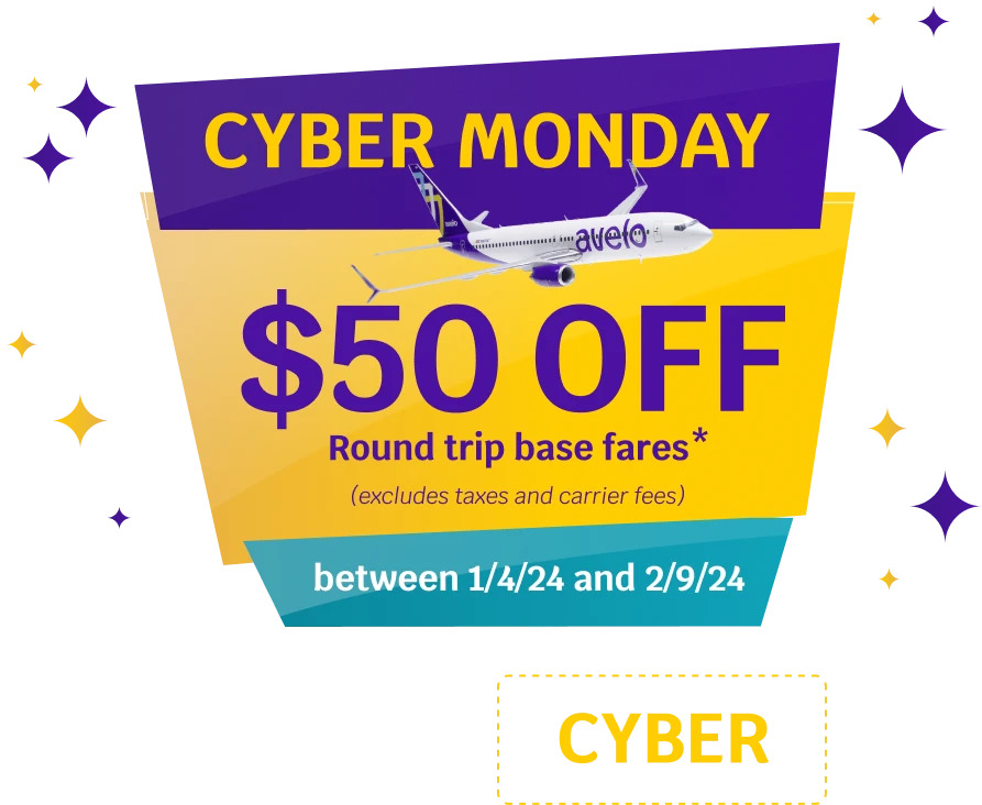 Avelo Air $50 Off Round Trip Airfares For Travel Jan 4-Feb 9, 2024 - Book by Tonight