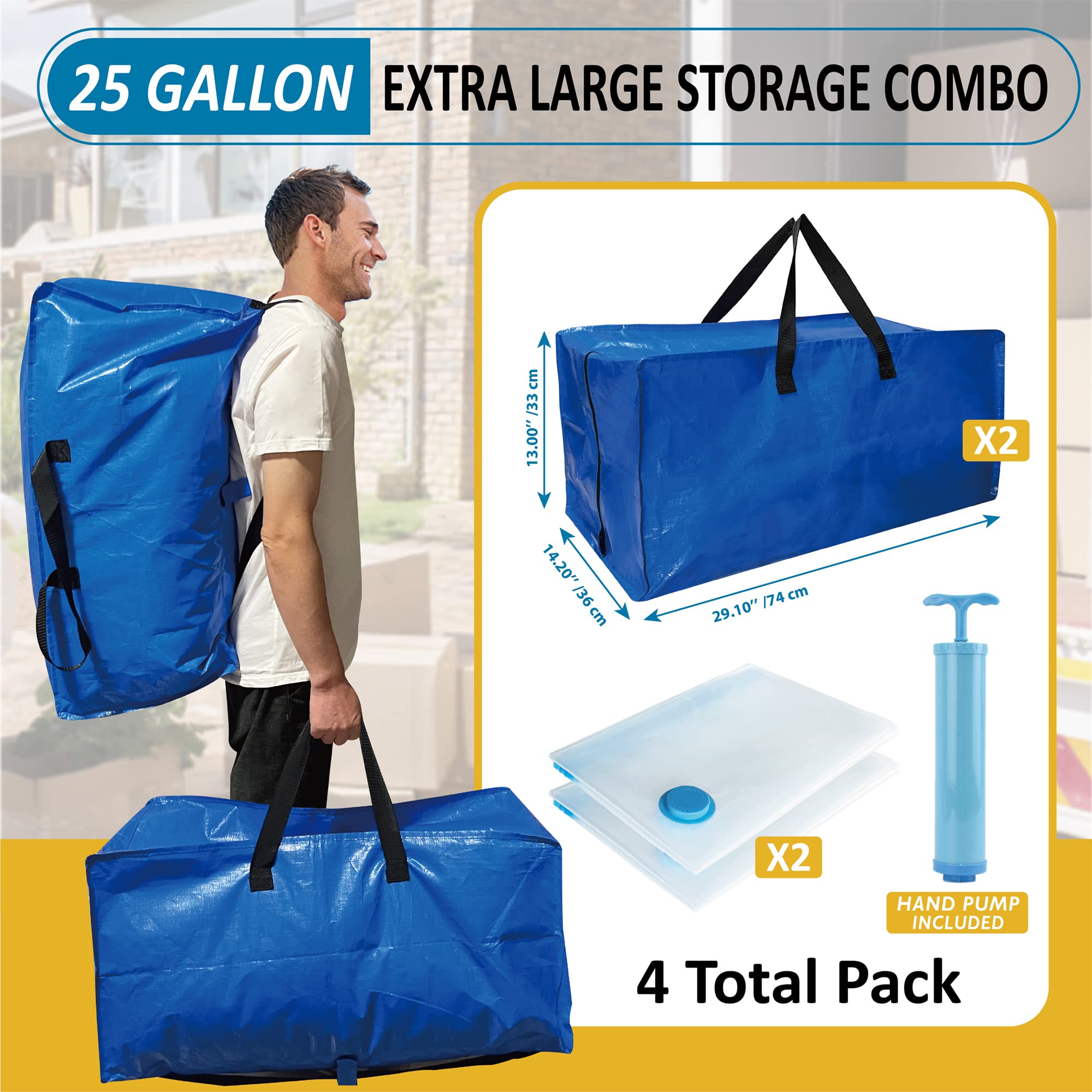 4-Pack Heavy Duty Extra Large Zippered Bag With Handle + Vacuum Storage ...